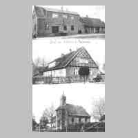 051-0003 Eine alte Postkarte von Koellmisch Damerau. Das Gasthaus Neumann, Die Schule, Die kleine Kirche des Dorfes.jpg